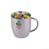 Assorted Colour Jelly Beans in Stainless Steel Curved Mug