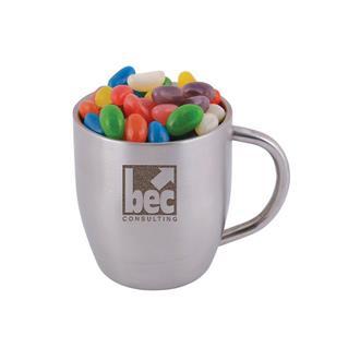 Assorted Jelly Beans in Stainless Steel Curved Mug
