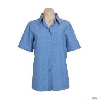 Ladies Short Sleeve Wrinkle Free Chambray Shirt