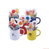 Assorted Colour Lollipops in Stainless Steel Coloured Barrel Mug